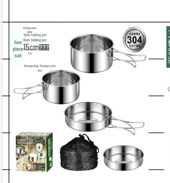 304 Stainless Steel Folding Camping Tableware Set - Durable, Portable, and Collapsible Cookware for Outdoor Adventures.