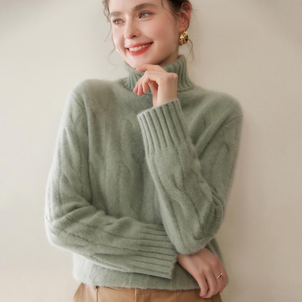 Three-Strand Thickened Women's Cashmere High Neck Cable Knit Sweater