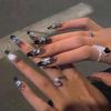 Dark Black Star French Fake Nails Women DIY Manicure Kit Tool for Professional Salon Daily Use