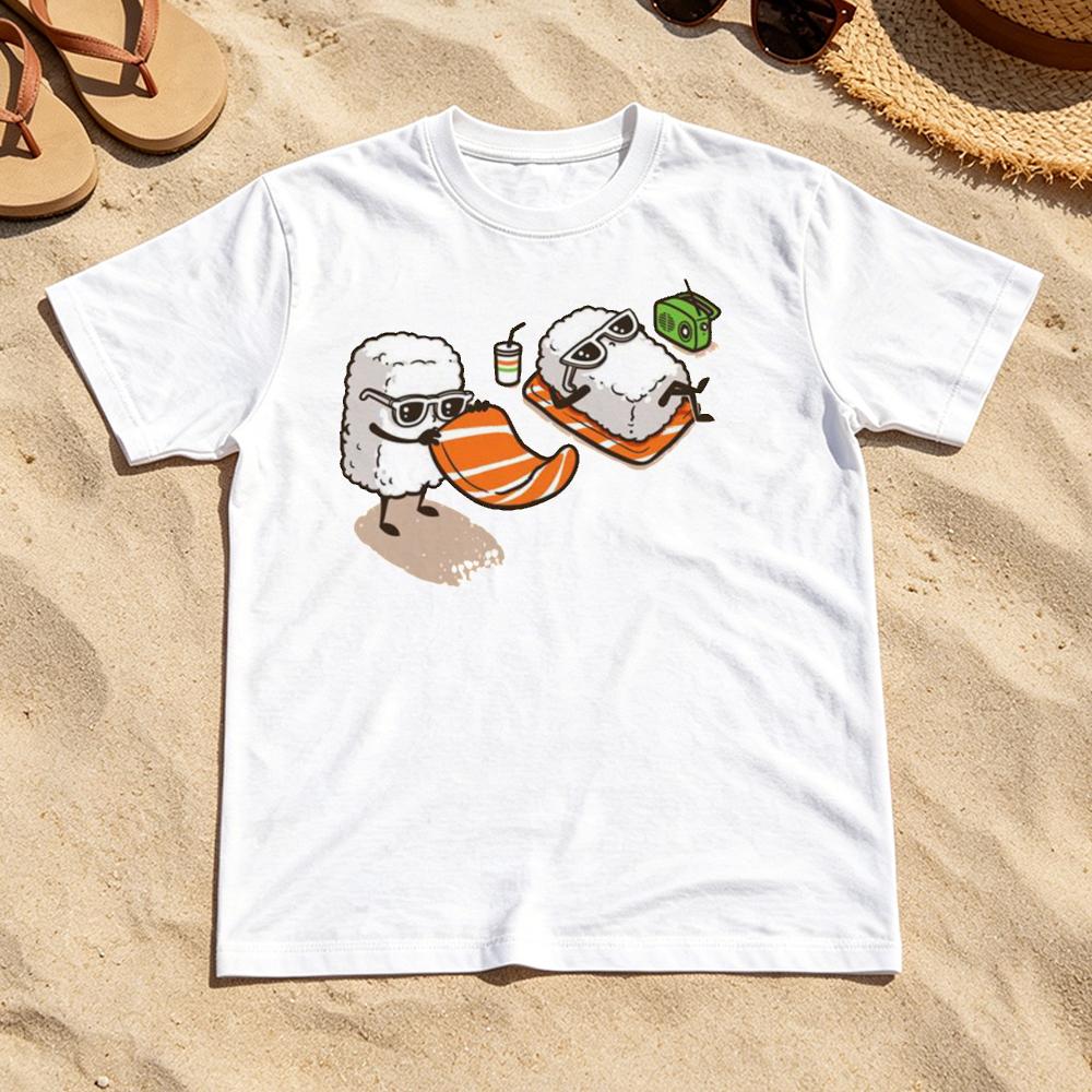 Two Sushi Rolls Sunglasses Vacation Graphic T Shirt Female Kawaii Food Meme Tee Summer Beach Pool Party Top Cute Japanese Style