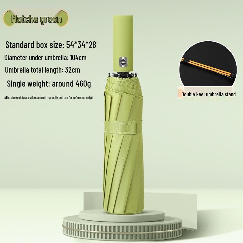 10-Rib 280T Pongee Automatic Three-Fold Inverted Umbrella with Silicone Strap Handle for Sun and Rain