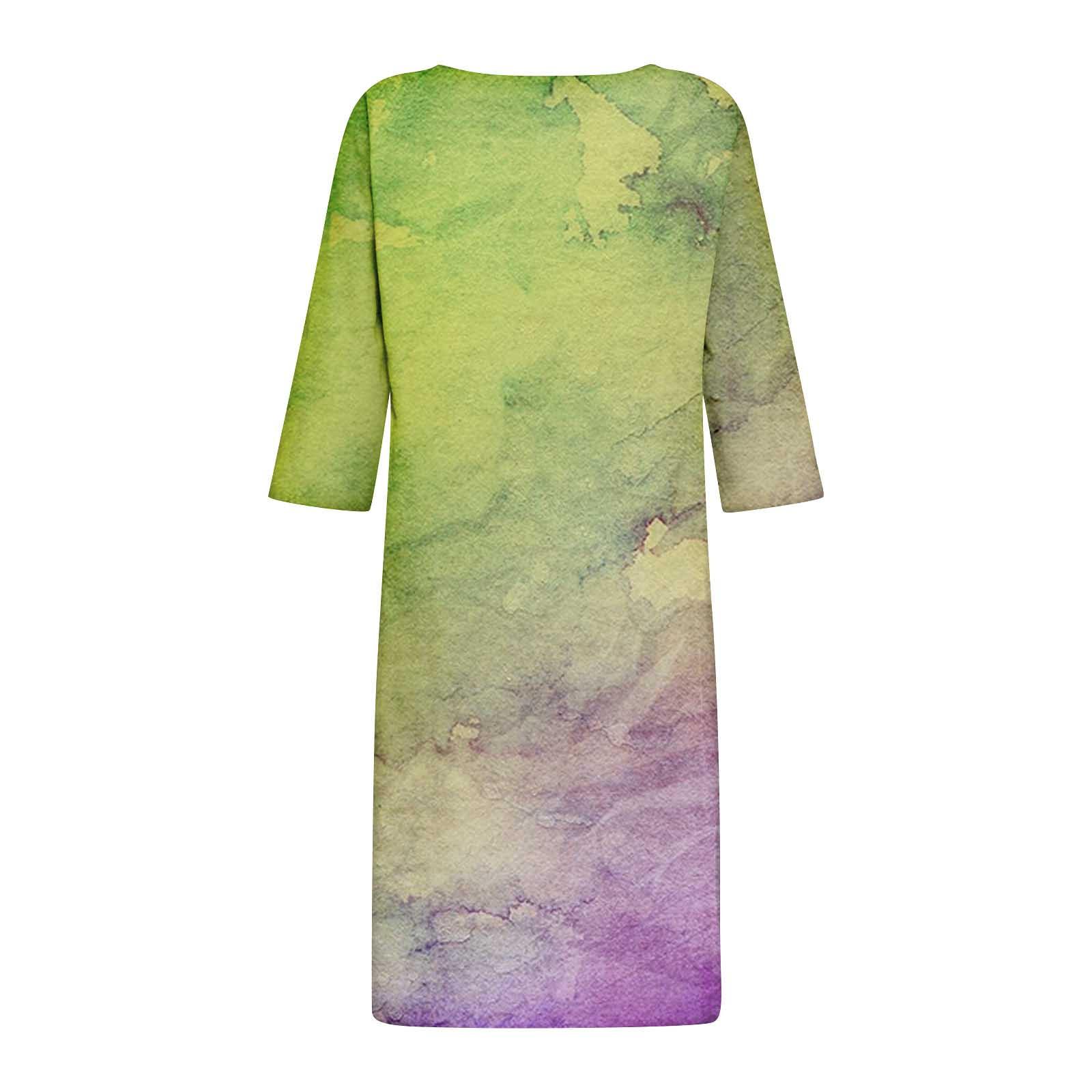 Летнее женское повседневное платье с v-образным вырезом и принтом до половины рукава — фото 5