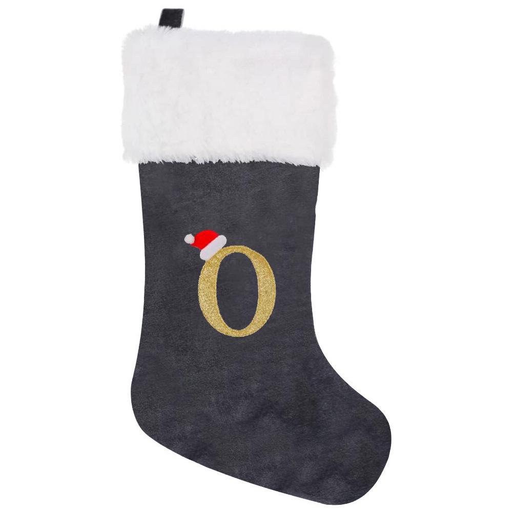 2026 Christmas Decorations: Grey Velvet Embroidery Letter Stocking Gift Bag