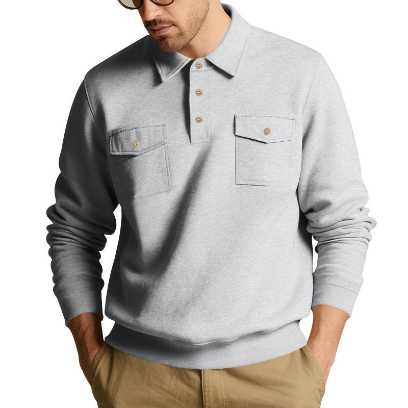 

2025 Новый американский стиль Осень Новая мужская рубашка поло Рабочая одежда С длинным рукавом Модная Универсальная толстовка S светло-серый