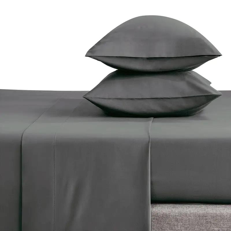 3/4 PC Gray Fitted Sheet and Bed Sheet Set,(1*Bed Sheet+1*Fitted Sheet+2*Pillowcase)Soft Dustproof Skin-Friendly Bed Sheet Solid Color
