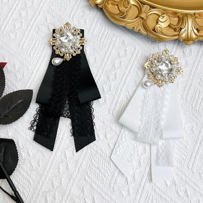 Korejská Vintage Černá Krajková Mašlička Brož Košilová Kravata Corsage Dámská Smuteční Brož Špendlíky na Límec Kolejní Styl Doplňky na Výstřih
