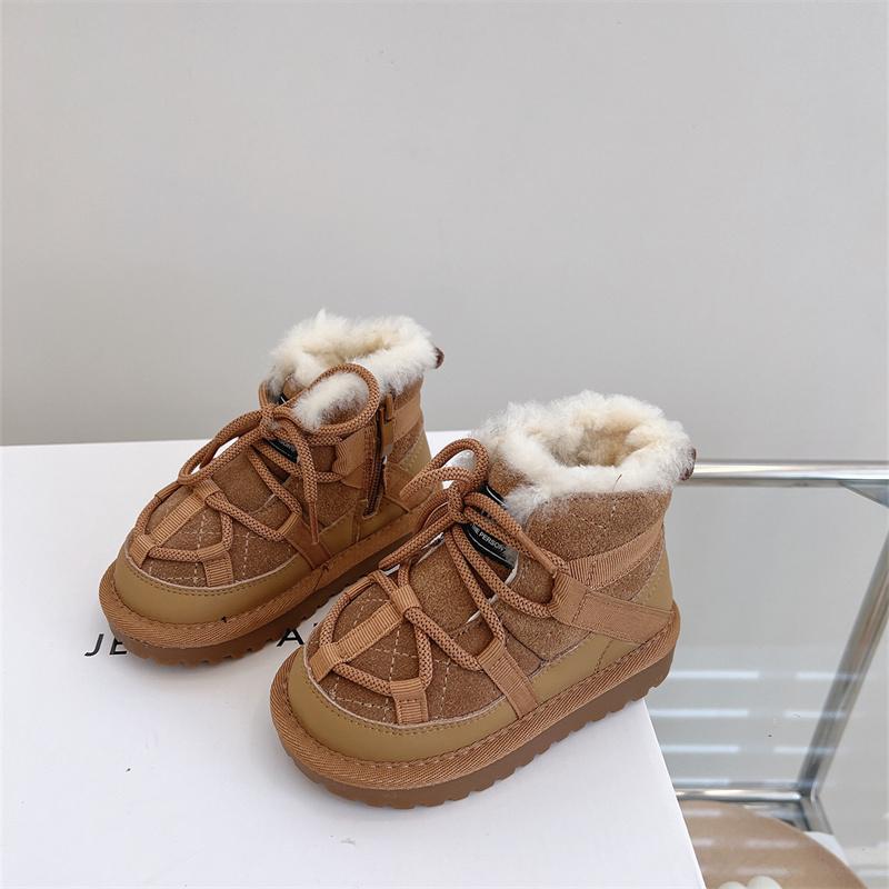 2025 New Winter Children Snow Leather Boots Warm Plush Toddler Boys Shoes Non-slip Fashion Baby Girls Boots