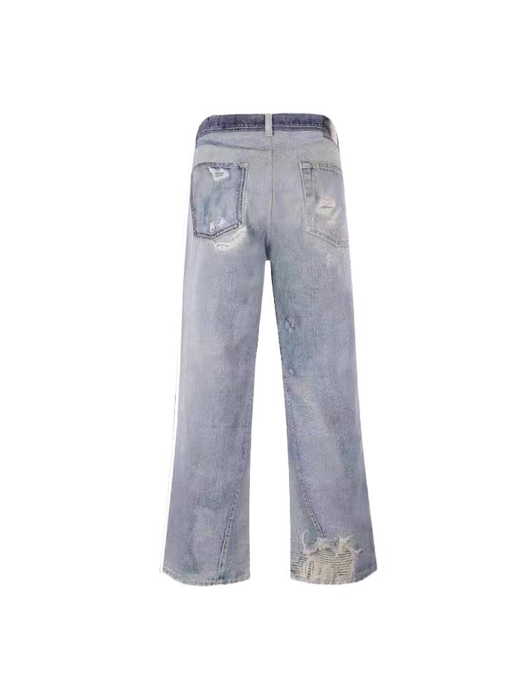 Yichun Niche Design Ripped Wide-Leg Casual Printed Jeans