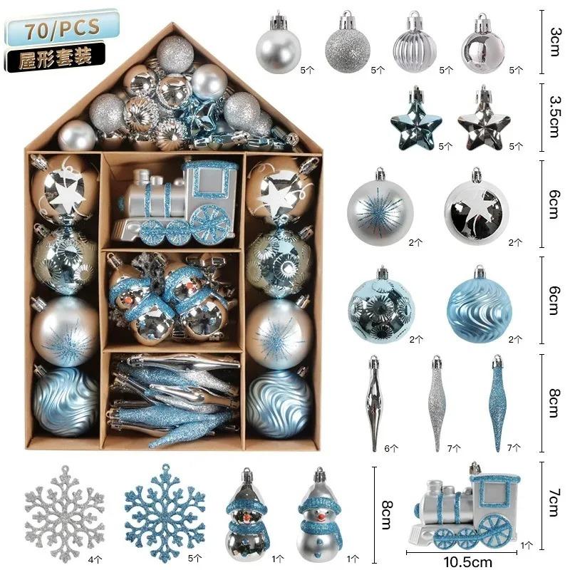 

70Pcs Merry Christmas Balls Decor Xmas Set Big Ball Snowflake Xmas Tree Hanging Pendant Noel Navidad Home Decor New Year Gift 3-6CM