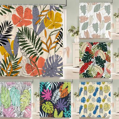 Cortina de Ducha con Hojas de Plantas Tropicales Cortina de Baño Floral Minimalista Nórdico Tela Impermeable Cortinas de Baño 3D con Ganchos
