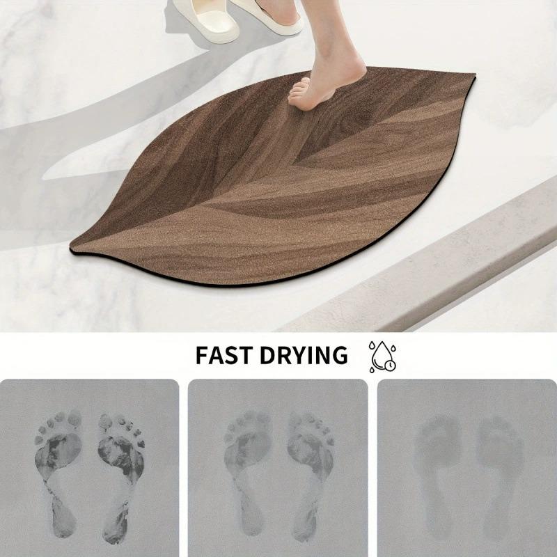 Retro Diatom Mud Bath Mat Quick Drying Anti Slip Super Absorbent Wood Grain Leaf Design for Bathroom Toilet Shower Floor Mat