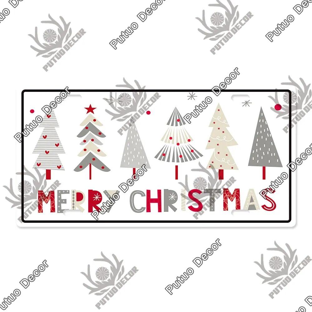 Putuo Decor Merry Christmas License Plate Tin Sign Plaque Metal Vintage Poster for Home Bar New Years Navidad Gift Wall Decor