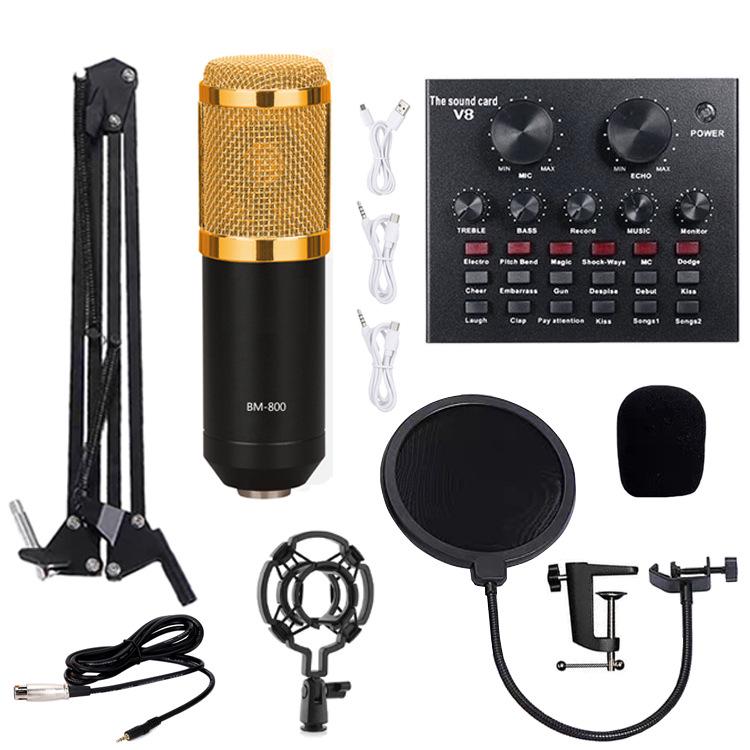 BM800 Condenser Microphone Set - Includes Stand, Sound Card, Ideal for Streaming, Gaming, Recording, Karaoke, and Noise Reduction.