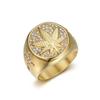 Hip Hop Iced Out Bling Hemp Leaf Ring Wholesale Male Gold Color Stinless Steel Rapper Rings For Men Hippie Cool Jewelry Gift