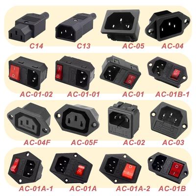 5/20 st AC Strömkontakt Uttag Vippströmbrytare IEC 320 C13 C14 3-pins Hane Hona Elektrisk Kontakt med 250V 10A Säkring och Röd Lampa