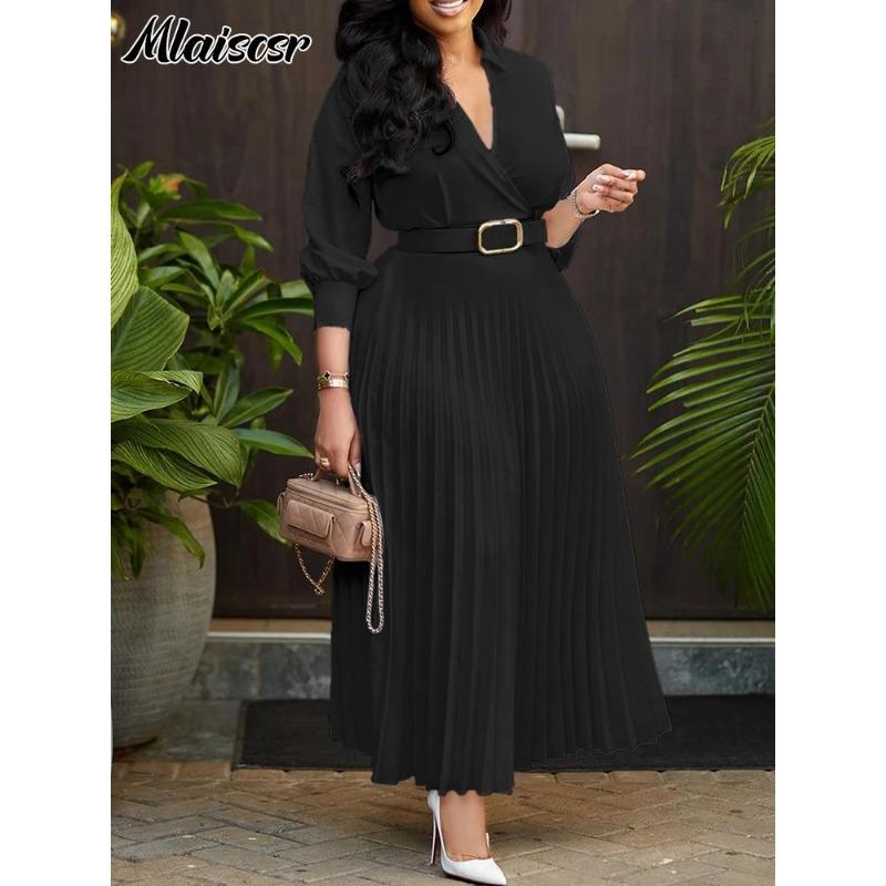 Mlaiscsr šaty africké skládané bílé šaty s páskem pro ženy 3/4 rukávy s výstřihem do V elegantní kancelářské dámy pracovní večírek večerní župan