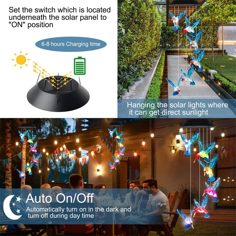 LED Solar Wind Chime Light Garden Butterfly Wind Chime Lamp Colorful Waterproof Hanging Solar Light for Garden Yard Home Decor