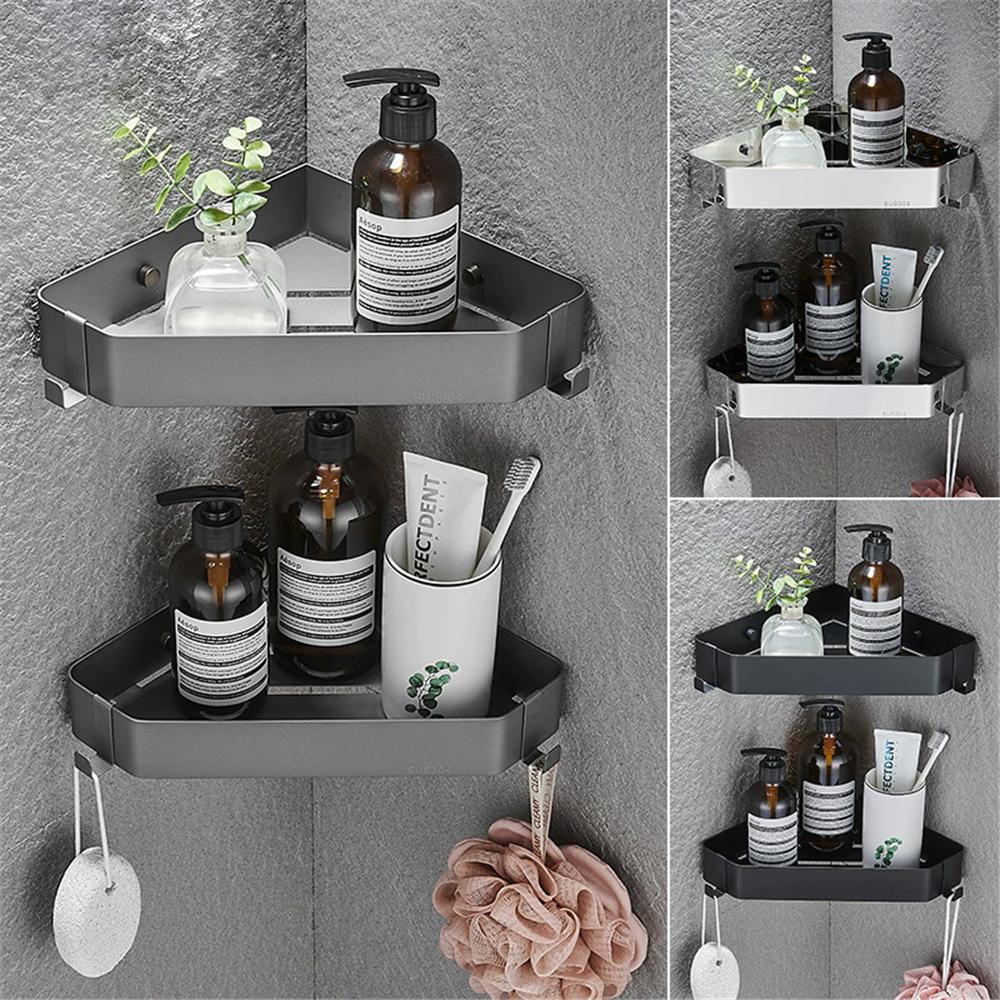 Black Bathrooom Storage Holder Grey Bathroom Shelf Wall Mounted Corner Shelf SUS304 Bath Shower Shelf Bath Shampoo Holder
