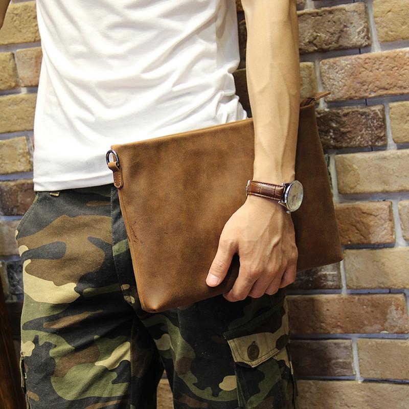 Мужская сумка-конверт, клатч Crazy Horse, кожаная деловая мужская сумка-клатч, повседневная ручная сумка большой вместимости коричневый