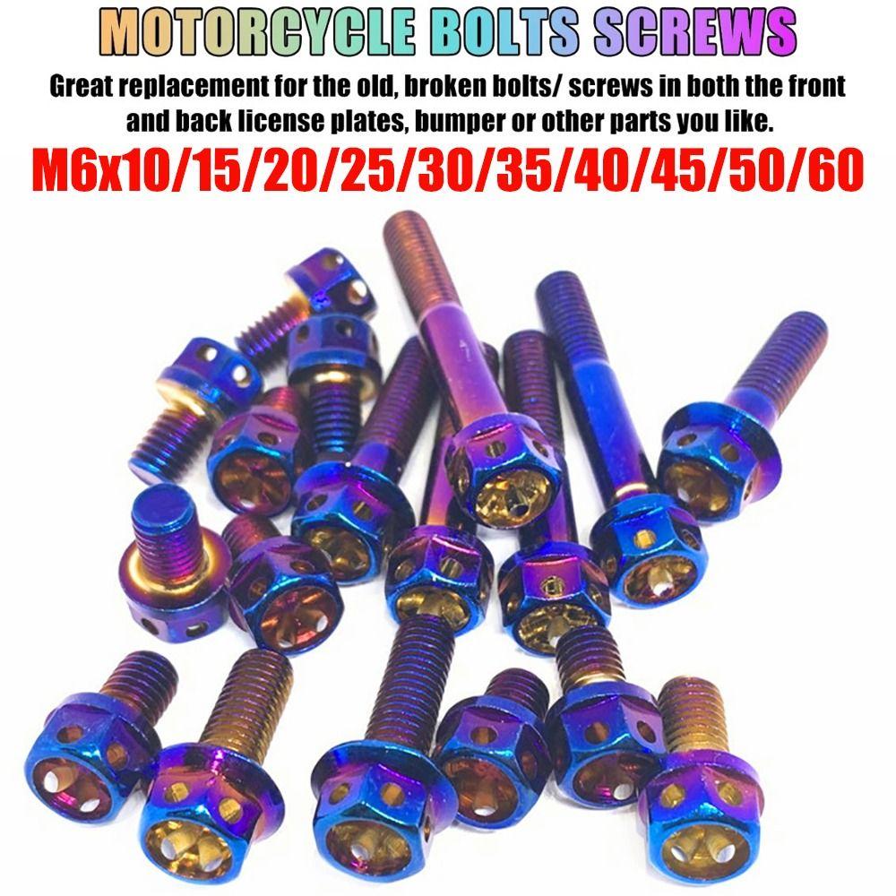 High Quality M6 Titanium Bolt With Drilled Holes Blue Hex Head Screws 10/15/20/25/30/35/40/45/50/60 Titanium Screws Motorcycle