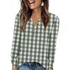 Women's Fashion V-Neck Button-Up T-Shirt With Check Print Long Sleeves