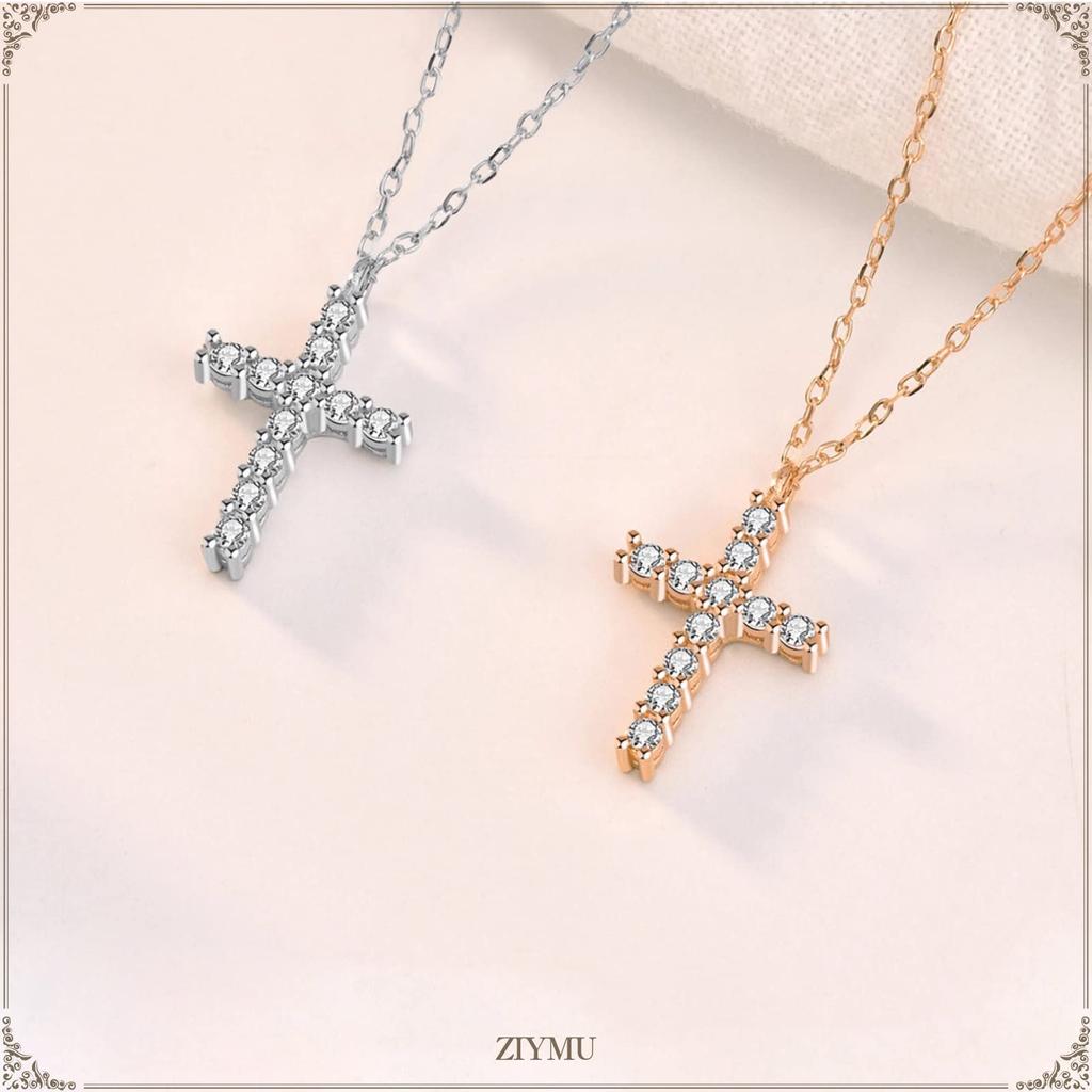 [ZIYMU] ZIYMU Cross Pendant Necklace with Zirconia, Sterling Silver 925, 40cm Figaro Chain, Silver zm-p-060s
