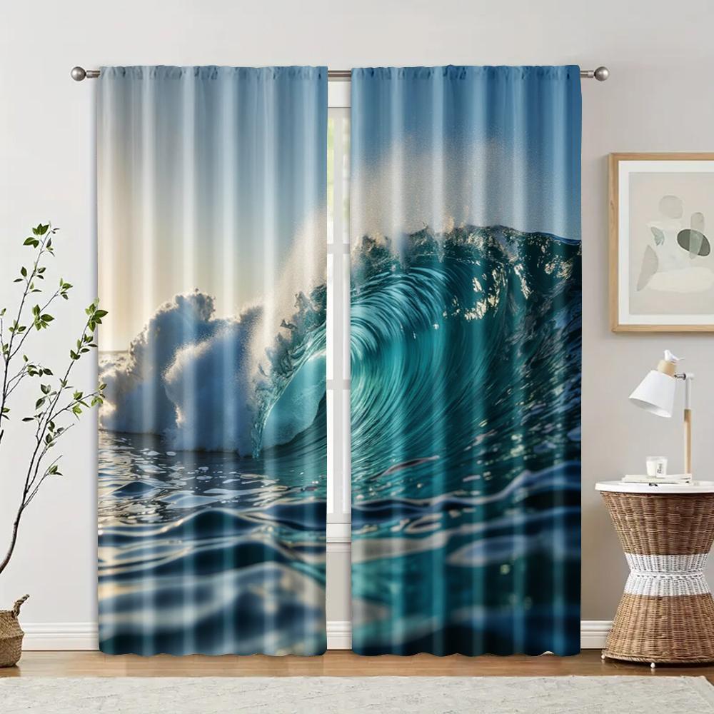 

2 pcs, filtering curtains (excluding rods, non-movable, without batteries) Wave Surf for use in bedrooms and living rooms 29x65in(75x166cm)