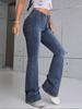 European & American Style Women's Wide-Waist Double-Breasted Split Elastic Slim-Fit Flared Denim Pants