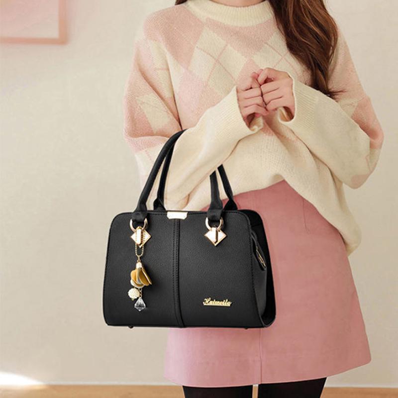 2025 New Handbags Large-capacity PU Waterproof Shoulder Bag Multi-layered Zipper Crossbody Bag Leisure Commuter Messenger Bag with Pendant