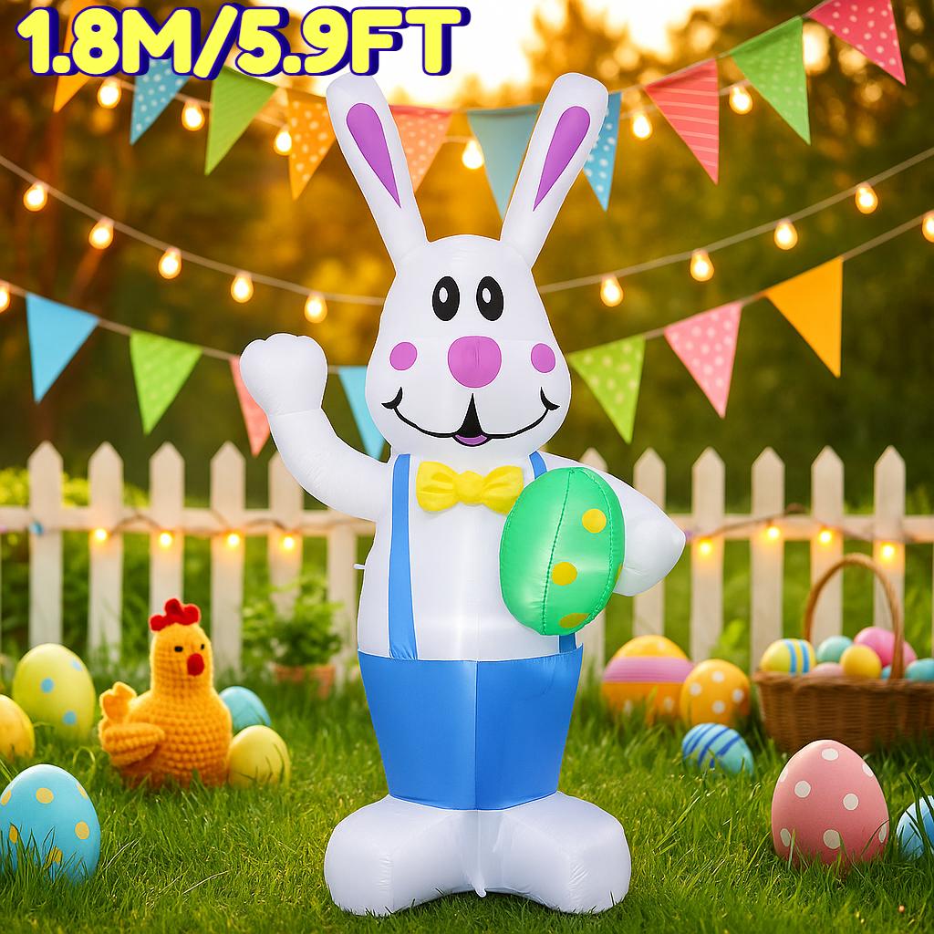 

1.8M/5.9FT Inflatable Model Easter Holiday Easter Festival Rabbit Hugging Egg DIY Decoration Outdoor Garden Yard LED Light Decor UK
