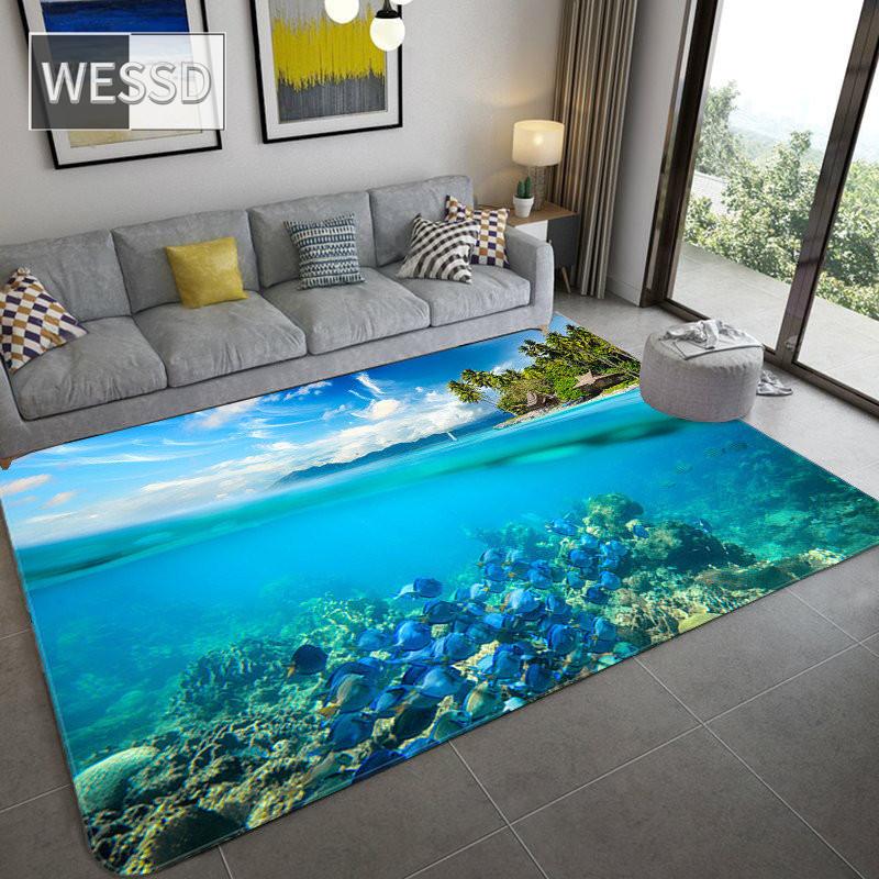 

3D ковер с морской рыбой, синий ковер для спальни, мягкий коврик для журнального столика для гостиной, противоскользящий ковер, коврик для ванной комнаты и кухни 50x80cm 1pcs