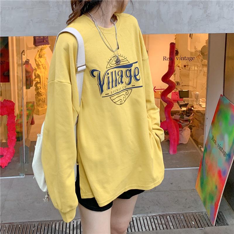 Damen Baumwoll-Sweatshirt mit lockerem Schnitt, mittellangem Schnitt und Rundhalsausschnitt - Langärmeliges Herbst-/Winter-Oberteil