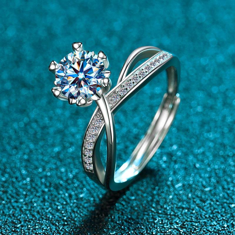 

925 Sterling Silver Snowflake Ring, Twist Arm 8-Shaped Small Daisy Open Ring, Love Six-Claw Couple Ring