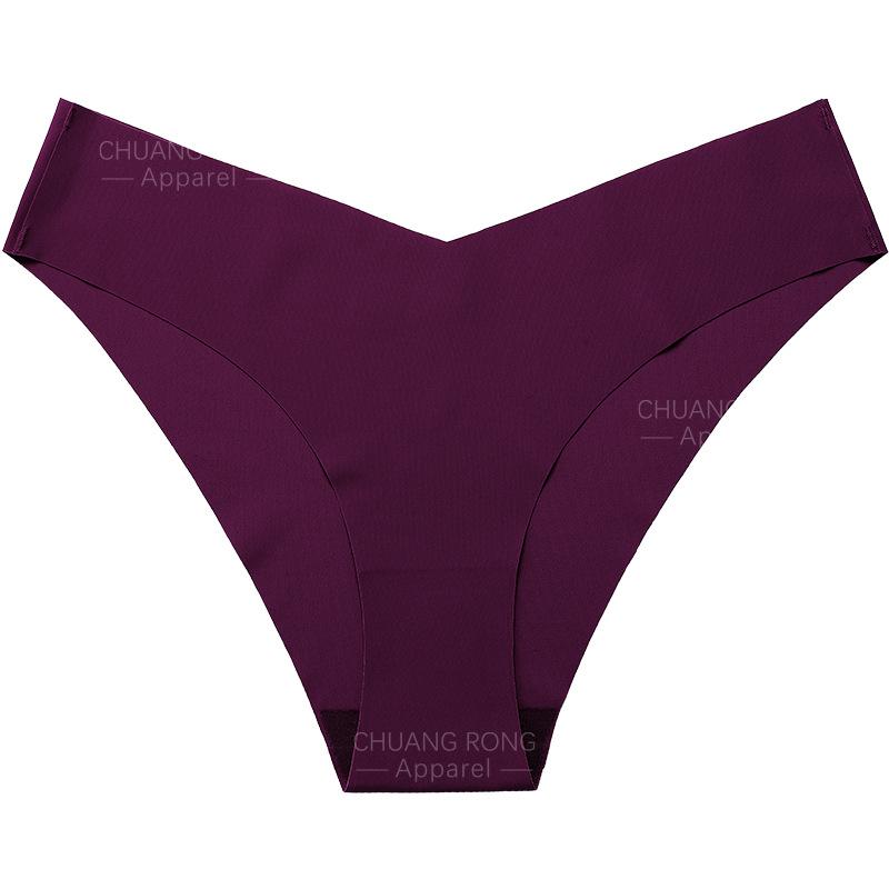 

Large size underwear European and American seamless ice silk V-shaped waist edge comfortable cotton crotch breathable fitness briefs women XL бордовий