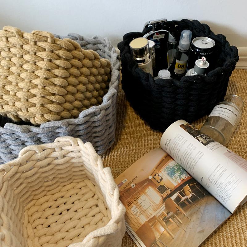 Nordic Cotton Line Ručně tkaný úložný košík z hrubého lana Jednoduchý stolní organizér Box na dětské hračky, svačiny, klíčenky, kosmetické drobnosti