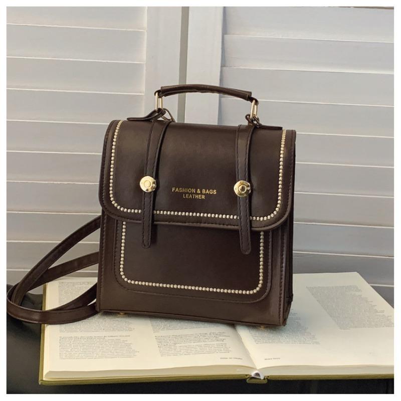 

College style solid color trendy women 2 new casual large capacity double shoulder handbag women коричневый
