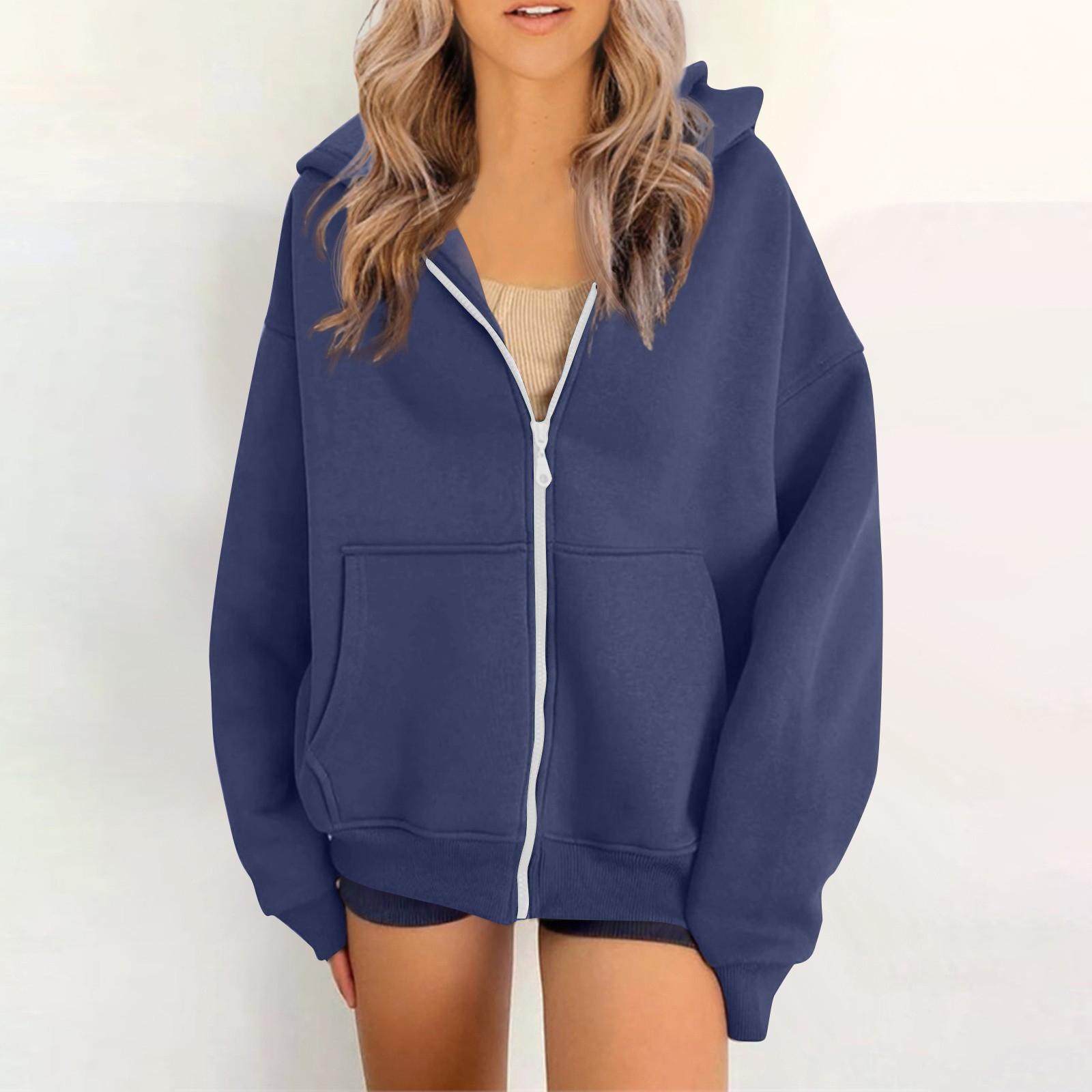 

Women s Casual Zip Up Hoodie Sweatshirt with Pockets Relaxed Fit Full Zip Hooded Jacket Lightweight Outerwear XXL темно-синий