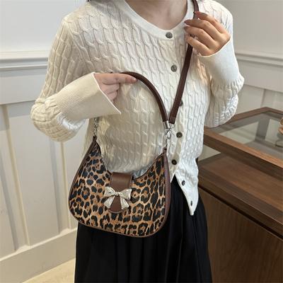 Leopard Print Korean Bow Handbag for Women New Fashion Underarm Bag Fashionable High End Single-shoulder Crossbody Bag