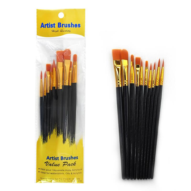 10Pcs Professional Artist Paint Brushes Set Multi-Functional Nylon Round Pointed Flat Tips Hook Line Paint Brush