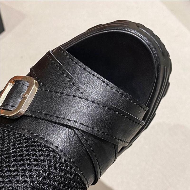 Dámské sandály Dámské módní černé sandály prodyšné síťované 6cm podpatky boty na platformě s přezkou sandály Dámské sandály na zip