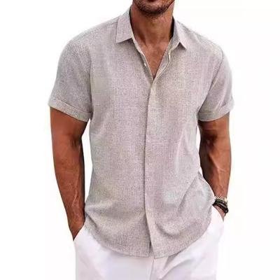 Men's Linen Shirt Short Sleeve Lapel Casual Button-Down Shirt Men's Beach Summer Shirt