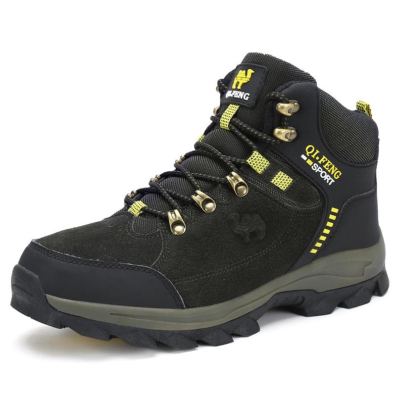 Outdoor High-top Boots Men Laced Thick-soled Men Shoes Soft Breathable Wear-resistant Shock-absorbing Casual Hiking Shoes Men