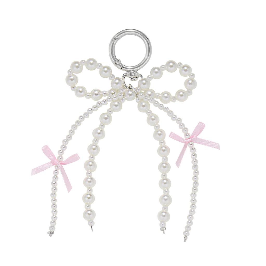 New Korean Cute Sweet Pearl Bow Keychain Heart Pendant Keyring Y2K Ins Aesthetic Holder for Girl Bag Pendant Accessories 2025
