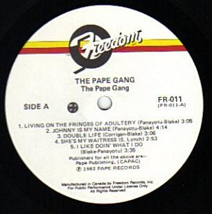 LP Record PAPE GANG The Pape Gang FR011 Freedom Records 1982 Canada Rock Used