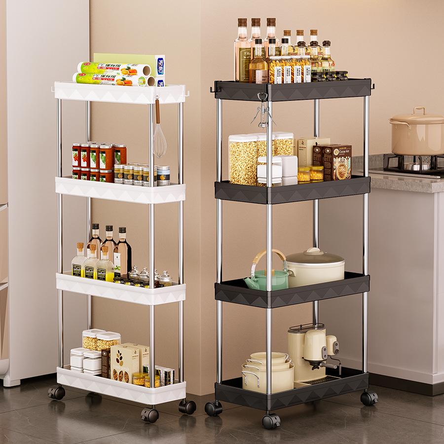 Compact Multi-Layer Mobile Storage Rack for Kitchen, Bathroom, Living Room, Bedroom - Floor-Standing, Narrow Design Trolley Shelf.