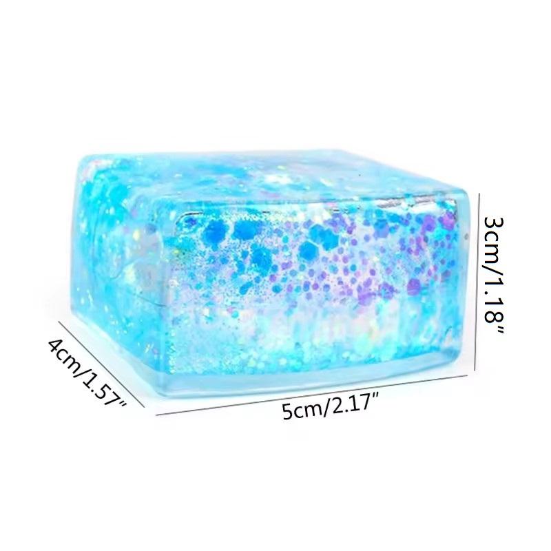 Glitter Ice Cube Squishy Toy, Malt Sugar Gel Slow Rise Stress Relief Cube for Anxiety