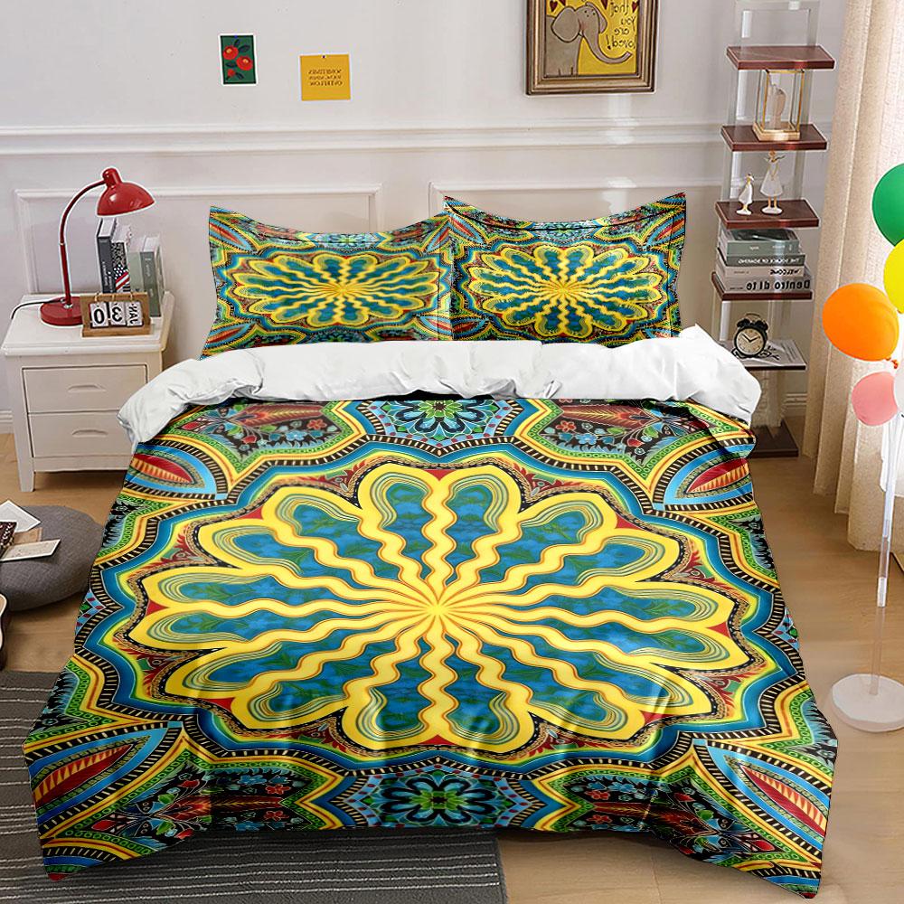 Yellow floral mandala pattern. Bedding sets Duvet cover sets Duvet covers Pillowcases(1 * Duvet Cover 2 * Pillowcases without duvet insert)