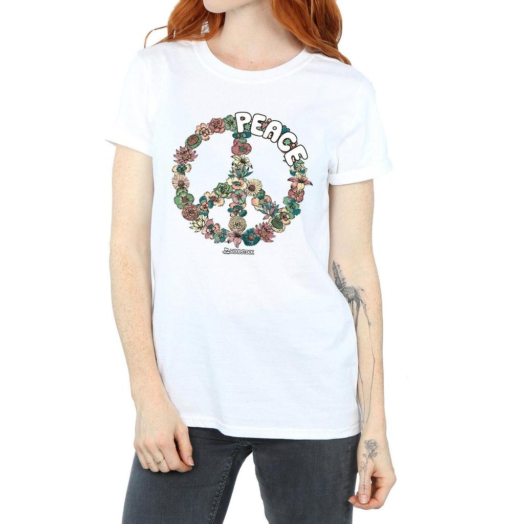 Woodstock Womens/Ladies Floral Peace Cotton Boyfriend T-Shirt