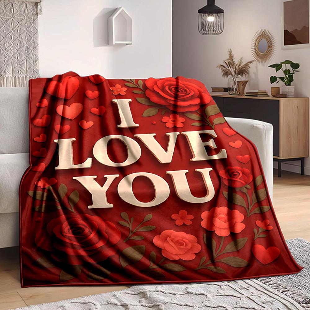 1Pc Love Bloom Flannel Blanket, Soft And Comfortable, Casual Warm, Camping Travel, Christmas, Halloween Xmas Gift. G127