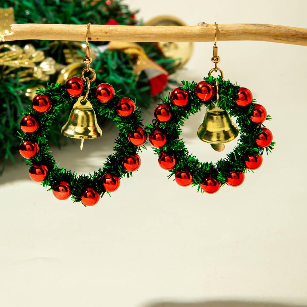 Colored Beaded Bow Hairball Earrings Creative Santa Pendant Christmas Earrings